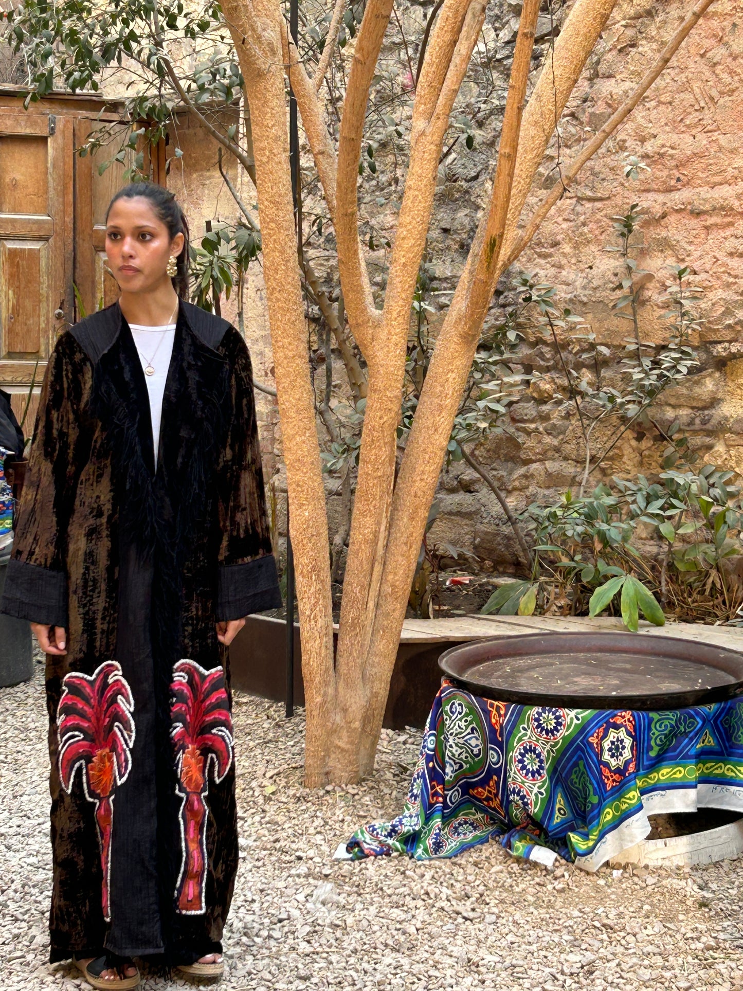 Velvet Kaftan with Prints Embroidery