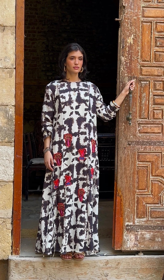 Tie Dye Dress with Embroidered Prints