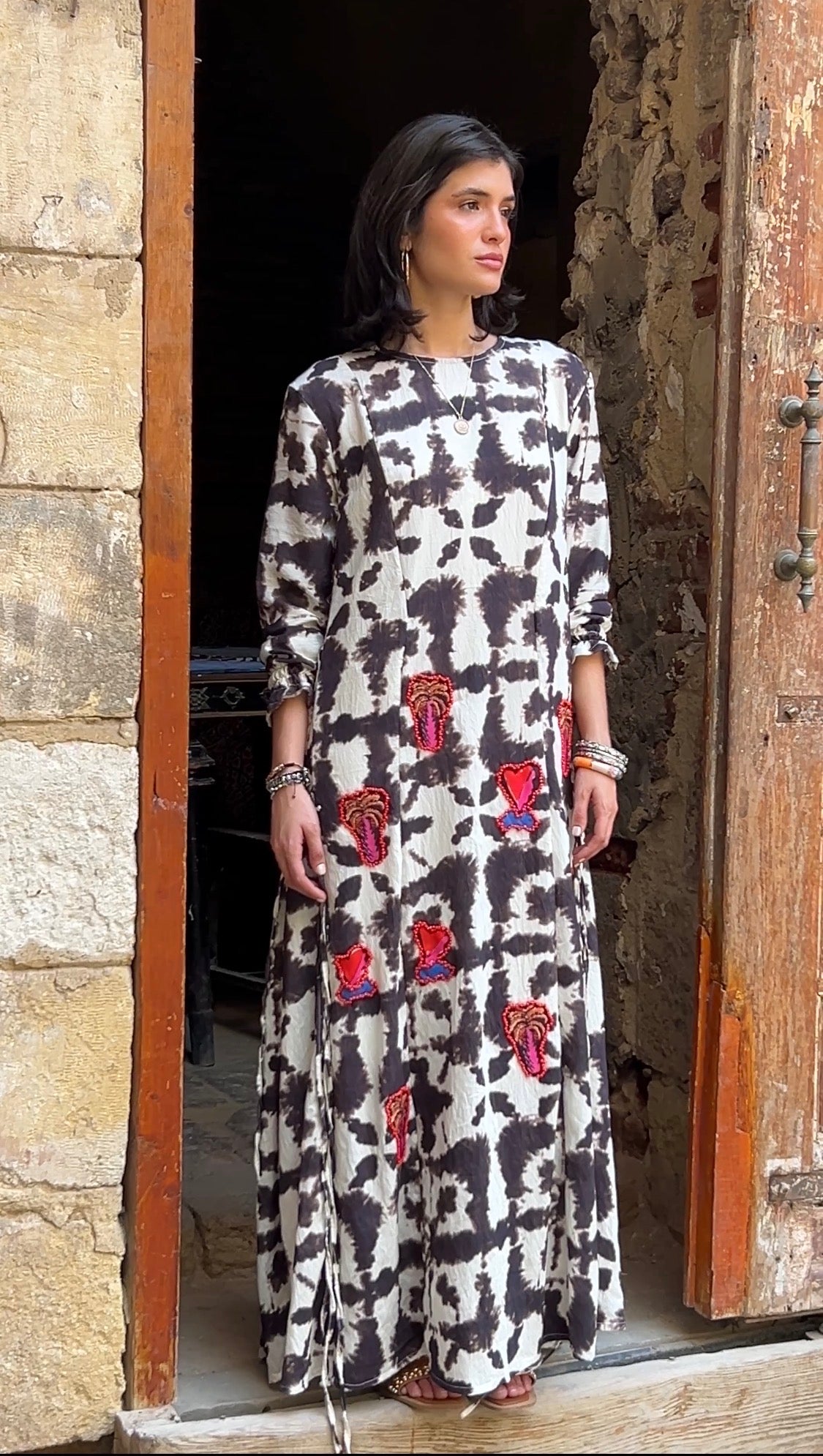 Tie Dye Dress with Embroidered Prints