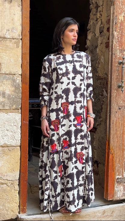 Tie Dye Dress with Embroidered Prints