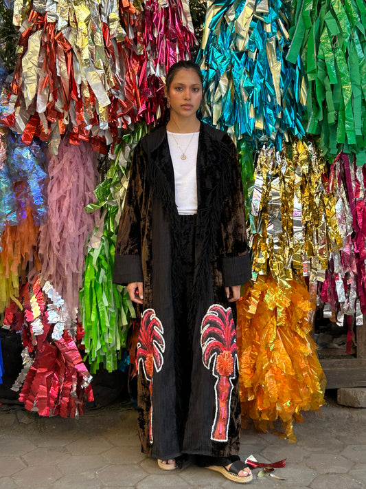 Velvet Kaftan with Prints Embroidery