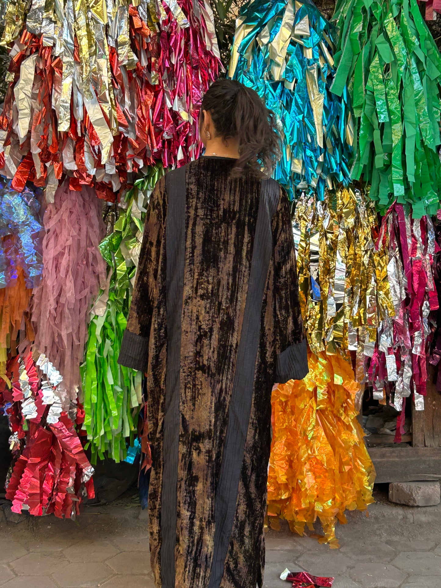 Velvet Kaftan with Prints Embroidery