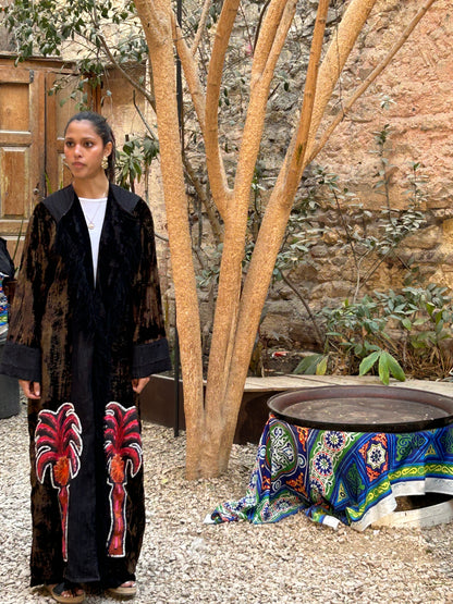 Velvet Kaftan with Prints Embroidery