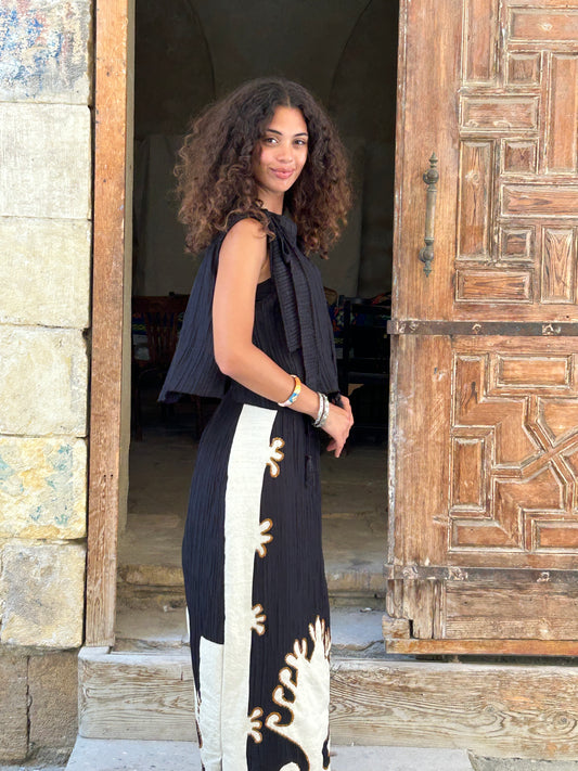 Black & Beige Set with Embroidered Print