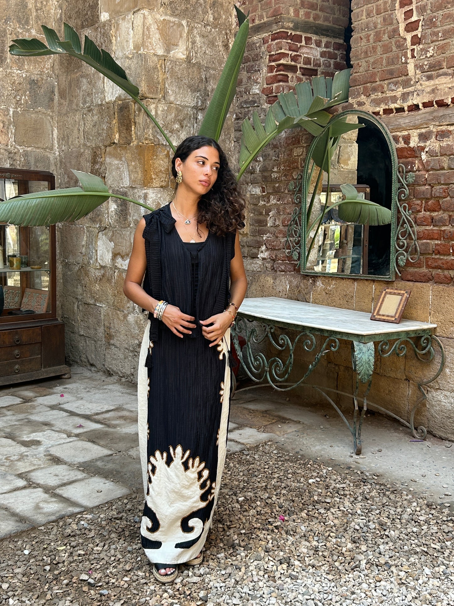 Black & Beige Set with Embroidered Print