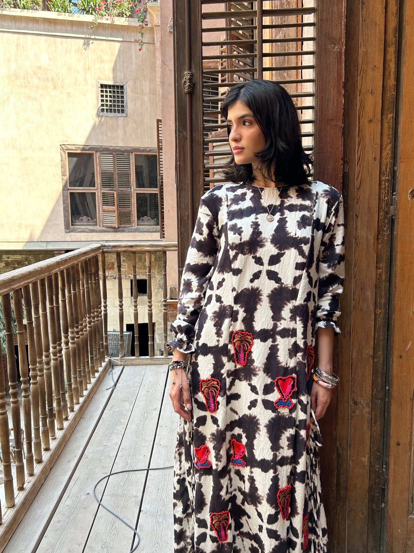 Tie Dye Dress with Embroidered Prints